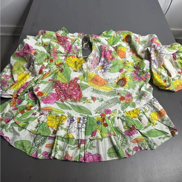 Love The Label Mitzie Floral Ruffle Blouse Boho Cotton Peplum Top - Picture 4 of 7